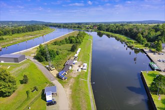 Aerial view from the new Niederfinow ship hoist over the Oder Havel Canal