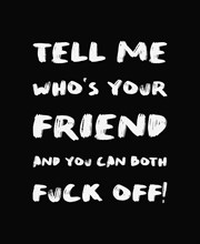 Tell me who's your friend and you can both FUCK OFF! Sarcastic and funny demotivational quote