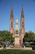 Luisenplatz with Waterloo War Memorial and St. Boniface Church in Wiesbaden