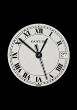 Dial with Roman numerals and date display of a Cartier ladies' watch