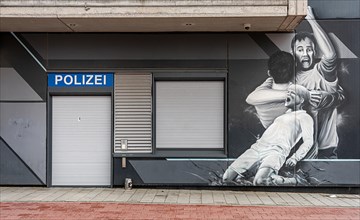 Graffiti on the police station of the FC Sankt Pauli football stadium