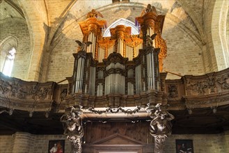Organ loft ofÂ Saint Robert abbey. La Chaise Dieu. Haute Loire department. Auvergne-Rhone-Alpes