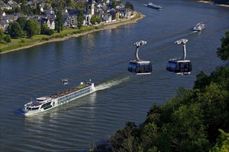 View of the Rhine from Ehrenbreitstein Fortress with cargo ship and Rhine cable car