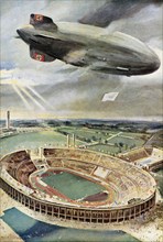 The airship Hindenburg over the Reichssportfeld