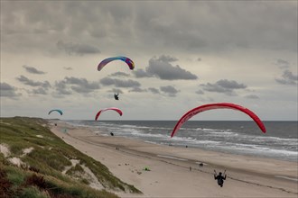 Paragliders at dune soaring near Hvide Sande