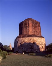 The Dhamekh stupa at Sarnath where the Buddha Preached his First Sermon to five Disciples.