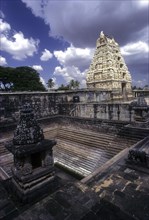 The entrance gopuram and pond