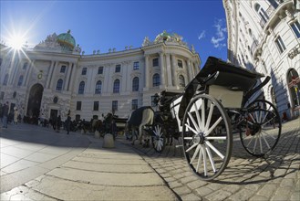 Horse drawn carriage and tourists on Hofburg Palace