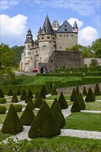 Summer view of double castle Buerresheim Castle with Trier Castle from the Middle Ages