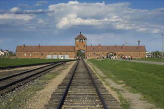 Railway at the main entrance of the concentration and extermination camp Auschwitz Birkenau