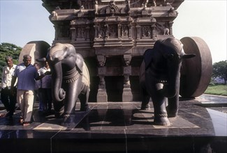 Elephants pulling the chariot at valluvar kottam