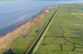 Aerial view of the dike on the Elbe