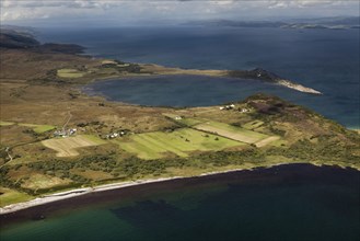 Aerial view of coastline with bay