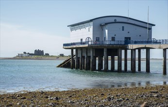 View of RNLI lifeboat station overlooking Piel Channel and Piel Island