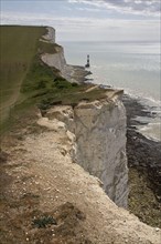 Erosion of the white chalk cliffs at Beachy Head