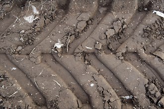 Tractor tyre tracks in soft soil