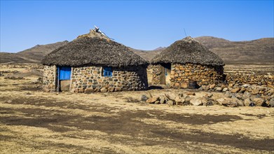 Huts on the high plateau at the Sani Pass