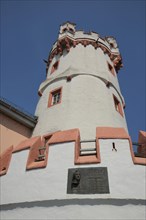 Late Gothic eagle tower from the 15th century with relief of Goethe in Ruedesheim in Adlerturm