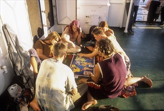 Tourists playing in the ship during their journey from chennai to andaman