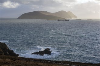 Great Blasket Island on a windy day on the Dingle peninsula along the Wild Atlantic Way. Kerry