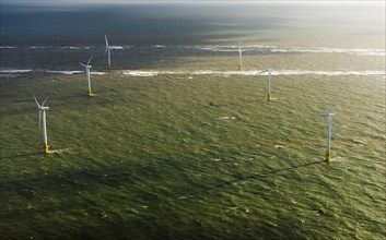 Aerial view of an offshore wind farm