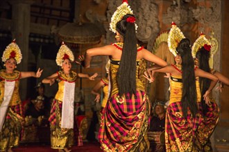 Balinese female dancers performing in Ubud