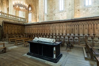 Tomb of Pope Clement VI inside Saint Robert abbey. La Chaise Dieu. Haute Loire department. Auvergne-Rhone-Alpes