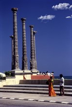 Ornate pillars with sculptures in Pondicherry