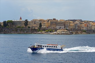 Ferry and view of Corfu
