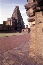Sri Brihadishvara or Big temple with inscriped pillar in Thanjavur