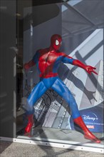 Spider-Man as an advertising figure in a shop window
