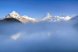 Nebelschwaden ueber dem Bachsee in den Schweizer Alpen bei First oberhalb Grindelwald