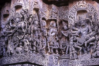 12th century exquisitely worked sculptures in Hoysaleswara temple at Halebid or Halebidu