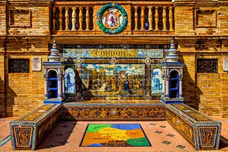 Painted ceramic benches representing Spanish provinces