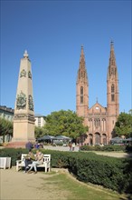 Waterloo War Memorial and St. Boniface Church at Luisenplatz in Wiesbaden