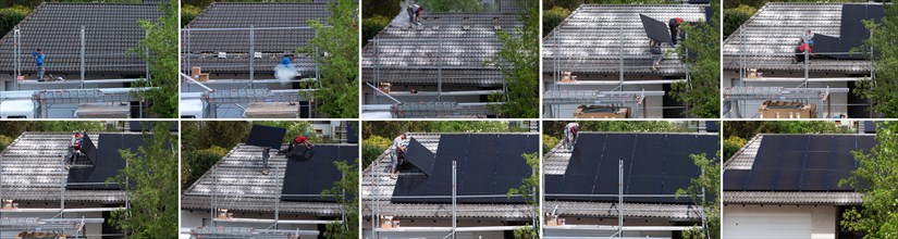 Workflow of an installation of photovoltaic panels on a garage roof