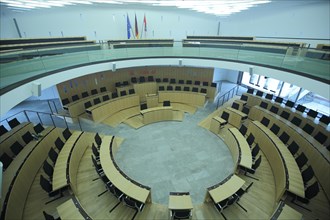 Empty plenary hall in the Hessian Parliament in the City Palace in Wiesbaden