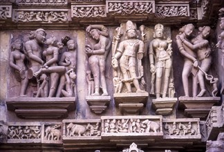 Sculptures on North facade exterior wall of the Lakshmana temple is built by chandella ruler Vasovarman between 930-950 AD