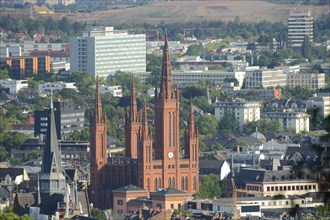 View from Loewenterrasse on the Neroberg to Bergkirche and Marktkirche in Wiesbaden