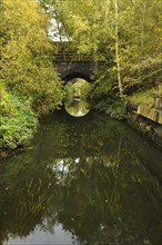 Waterway flowing under railway bridges