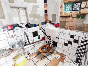 Ceramic tiles in the public toilet of the artist and architect Friedensreich Hundertwasser