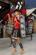 Naga tribesman at a parade in traditional dress