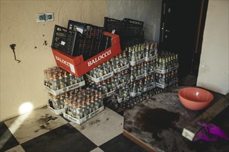 Empty bottles for the production of Molotov cocktails