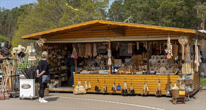 Market stalls and sales booths on the grounds of the asparagus farm in Klaistow