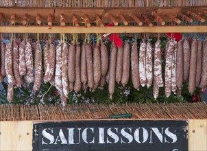 Sausages for sale at outdoor market