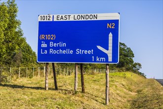 Road sign to Berlin and East London in South Africa