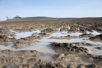 Ploughed farmland with extreme waterlogging
