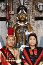 Pair of Naga tribesmen in traditional dress