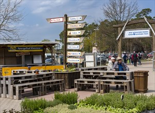 Market stalls and sales booths on the grounds of the asparagus farm in Klaistow