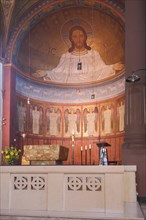 Altar room with image of Jesus in the UNESCO St. Hildegard Abbey in Eibingen